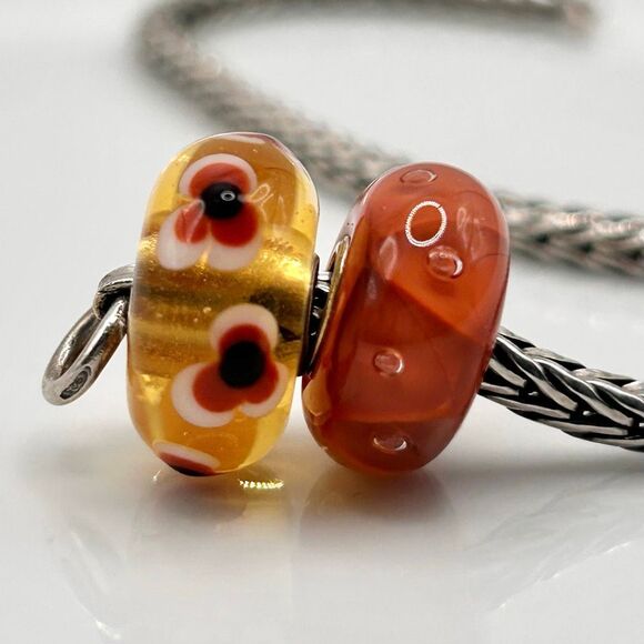 TROLLBEADS Lot Of 2, Coral & Golden LAA 925S NEW! Bubbles & Unique Flower - Picture 7 of 8